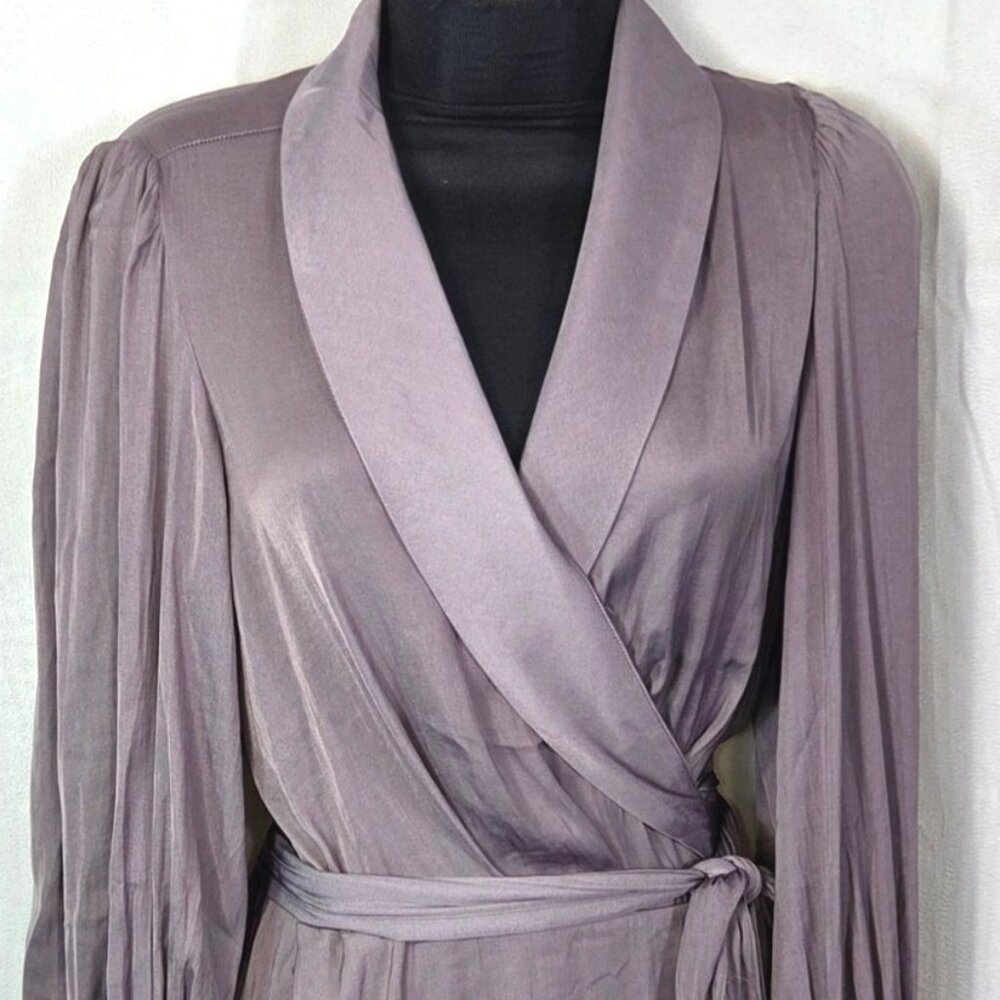 Banana Republic Womens Purple Wrap Top W Waist Tie Button Sleeve Cuffs Med NWT - Picture 4 of 10